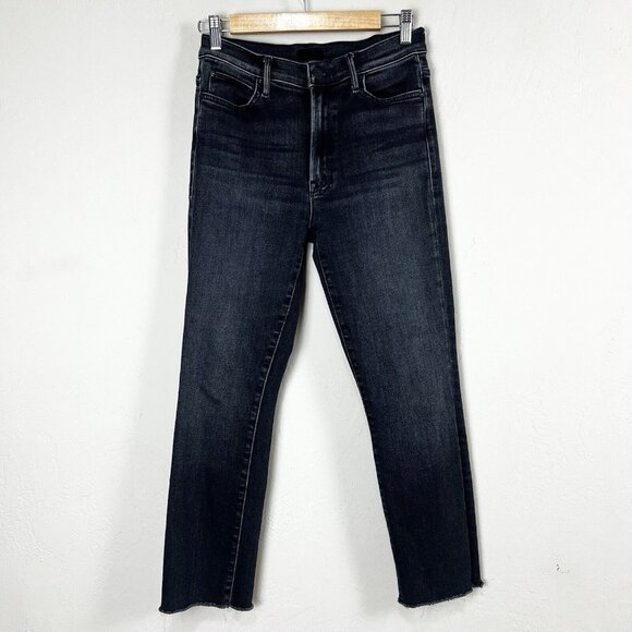 Mother High Waisted Rascal Ankle Snippet Jeans Thunder Road Black Size 28 - Picture 1 of 14